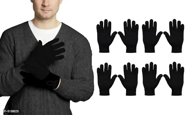 Black Warm Woolen Full Gloves For Men Pack of 4