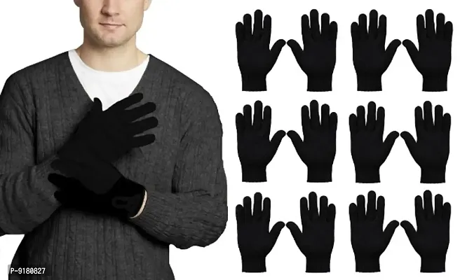 Black Warm Woolen Full Gloves For Men Pack of 6