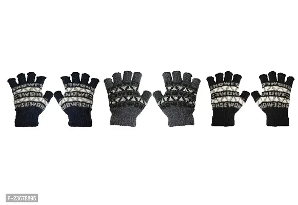 Comfort Black Finger cut Knitted Winter Gloves Warm Woolen Gloves For Men Washable Woolen Knitted Hand Gloves Free Size Adult Size Colour : Black (Pack of 3)-thumb0