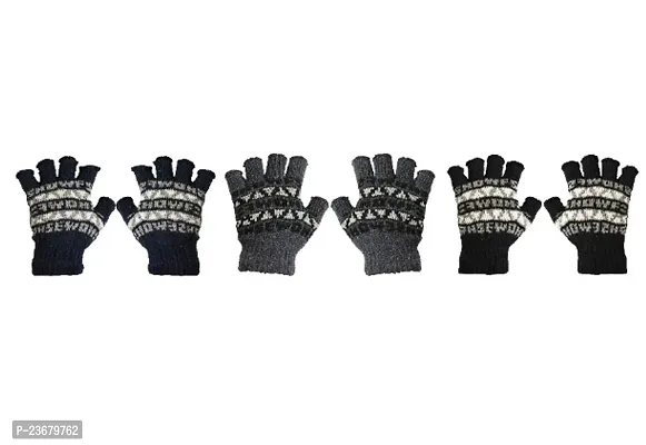 Comfort Black Warm Woolen Finger cut Gloves For Women Pack of 3-thumb0