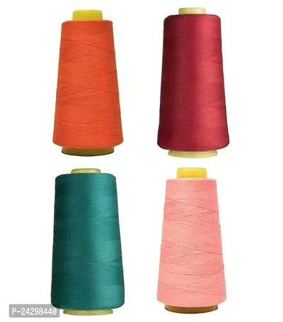 Bobbiny Sewing Thread Pack Of 4 Orange,Sea Green,Peach,Red(4000 Meter Per Spool) Spools Cones Rolls For Stitching, Sewing, Tassel Making, Embroidery, Crafts, Shiny Soft Thread Spools-thumb0