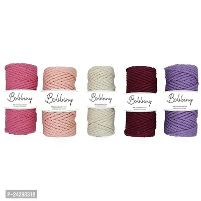 Bobbiny 3Ply Twisted Macrame Cotton Cord Dori(Each Color 4Mm 10 Meter) Thread For Macrame Diy And Other Projects_Purple Bubble Gum Maroon Peach Off White.