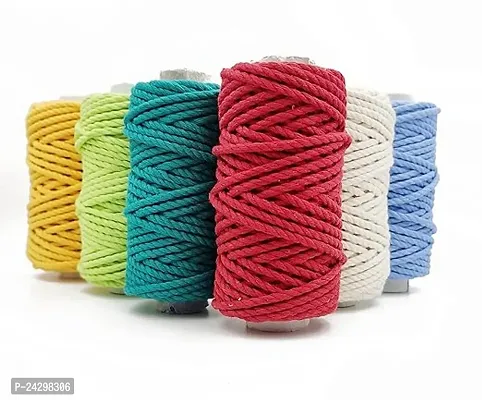 Bobbiny 3Ply Twisted Macrame Cotton Cord Dori(Each Color 4Mm 10 Meter) Thread For Macrame Diy And Other Projects_Green,Sea Green,M Yellow,Red,Sky,Off White.-thumb0
