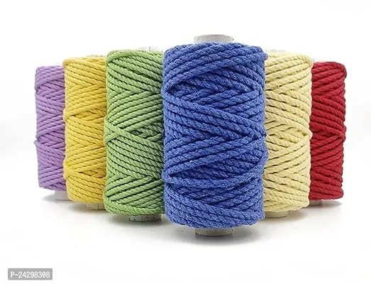 Bobbiny 3Ply Twisted Macrame Cotton Cord Dori(Each Color 4Mm 10 Meter) Thread For Macrame Diy And Other Projects_Army Green,Peach,Grey,Maroon,Blue,Firozi.