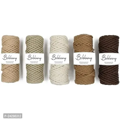 Bobbiny 3Ply Twisted Macrame Cotton Cord Dori(Each Color 4Mm 10 Meter) Thread For Macrame Diy And Other Projects_Light Brown Chiku Dark Brown Chocolate Off White.