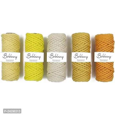 Bobbiny 3Ply Twisted Macrame Cotton Cord Dori(Each Color 4Mm 10 Meter) Thread For Macrame Diy And Other Projects_Light Yellow Lemon Yellow Mustard Yellow Mango Yellow Off White.