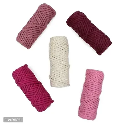 Bobbiny 3Ply Twisted Macrame Cotton Cord Dori(Each Color 4Mm 10 Meter) Thread For Macrame Diy And Other Projects_Rani Off White Dusty Pink Bubble Gum Maroon.