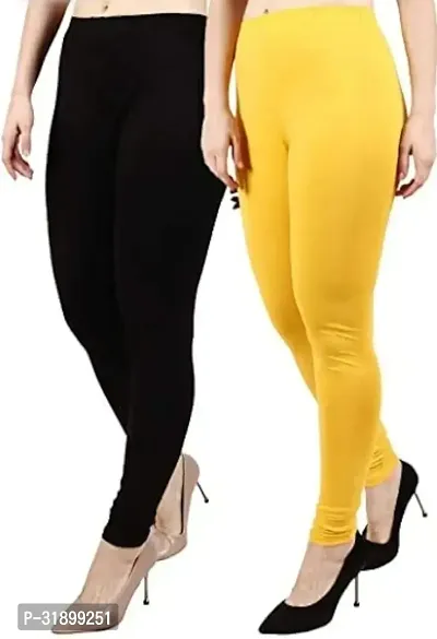 Elegant Cambric Cotton Solid Leggings For Women- Pack Of 2-thumb0