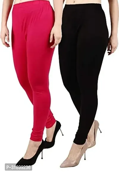 Elegant Cambric Cotton Solid Leggings For Women- Pack Of 2-thumb0