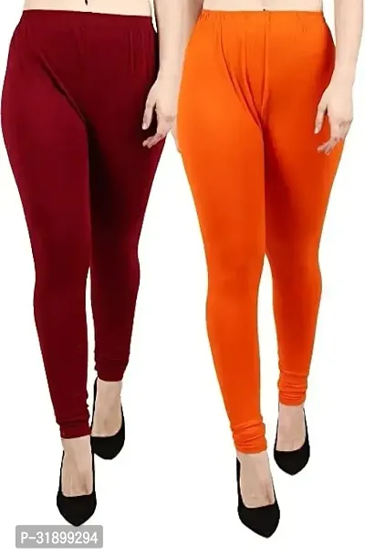 Elegant Cambric Cotton Solid Leggings For Women- Pack Of 2-thumb0