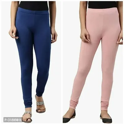 Elegant Cambric Cotton Solid Leggings For Women- Pack Of 2-thumb0