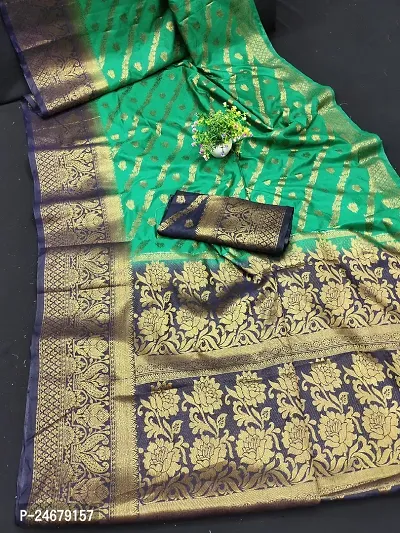 Beautiful Cotton Silk Green Jacquard Saree With Blouse Piece-thumb2