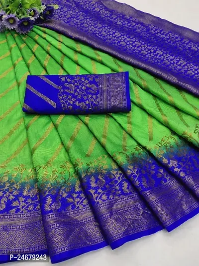 Beautiful Cotton Silk Green Jacquard Saree With Blouse Piece-thumb0