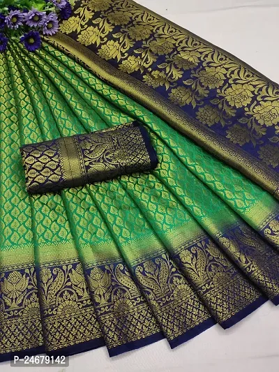 Beautiful Cotton Silk Green Jacquard Saree With Blouse Piece-thumb2