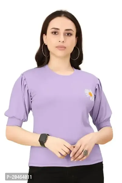 INK FREE FASHION Women Puff Sleeve T-Shirt (Medium, Purple)