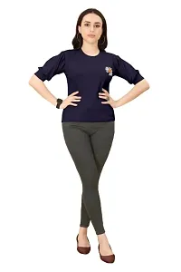 INK FREE FASHION Women Puff Sleeve T-Shirt (X-Large, Navy Blue)-thumb3