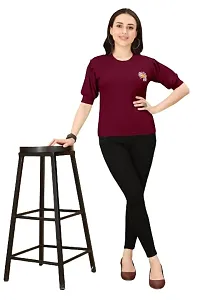 INK FREE FASHION Women Puff Sleeve T-Shirt (Medium, Maroon)-thumb1