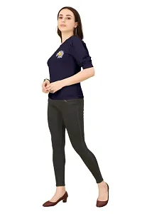 INK FREE FASHION Women Puff Sleeve T-Shirt (X-Large, Navy Blue)-thumb1