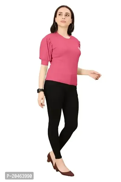 INK FREE FASHION Women Puff Sleeve T-Shirt (X-Large, Pink)-thumb2