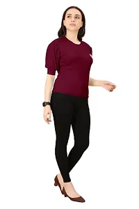 INK FREE FASHION Women Puff Sleeve T-Shirt (Medium, Maroon)-thumb3