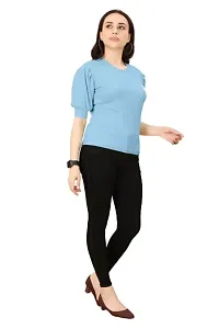 INK FREE FASHION Women Puff Sleeve T-Shirt (Medium, Sky Blue)-thumb4