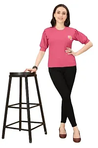 INK FREE FASHION Women Puff Sleeve T-Shirt (X-Large, Pink)-thumb3