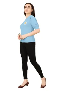 INK FREE FASHION Women Puff Sleeve T-Shirt (Medium, Sky Blue)-thumb3