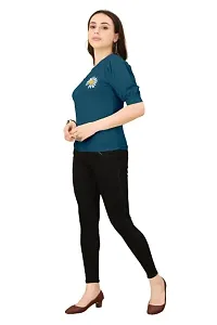 INK FREE FASHION Women Puff Sleeve T-Shirt (Small, Teal)-thumb3