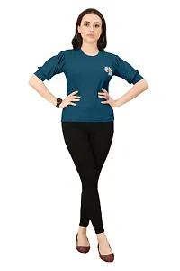 INK FREE FASHION Women Puff Sleeve T-Shirt (Small, Teal)-thumb4