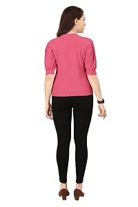 INK FREE FASHION Women Puff Sleeve T-Shirt (X-Large, Pink)-thumb2