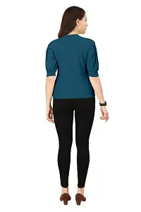 INK FREE FASHION Women Puff Sleeve T-Shirt (Small, Teal)-thumb1