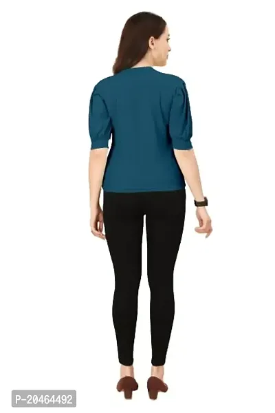 INK FREE FASHION Women Puff Sleeve T-Shirt (Small, Teal)-thumb2