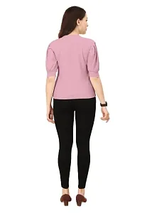 INK FREE FASHION Women Puff Sleeve T-Shirt (Medium, Peach)-thumb1