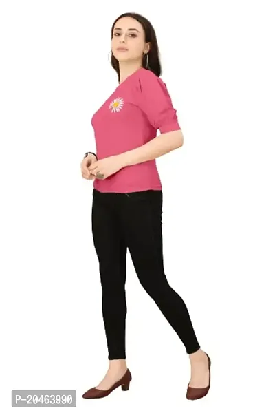 INK FREE FASHION Women Puff Sleeve T-Shirt (X-Large, Pink)-thumb5