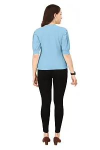 INK FREE FASHION Women Puff Sleeve T-Shirt (Medium, Sky Blue)-thumb1