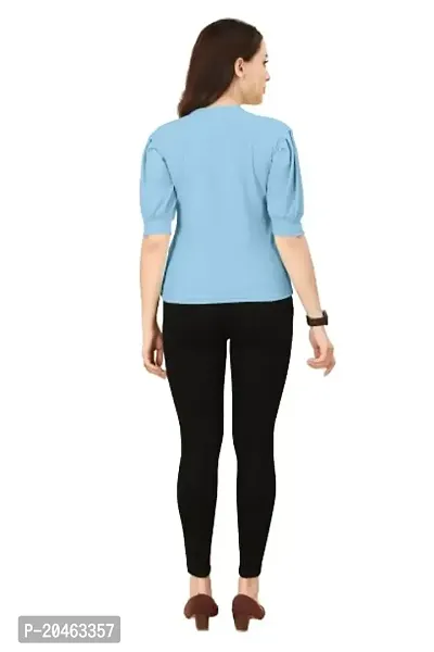 INK FREE FASHION Women Puff Sleeve T-Shirt (Medium, Sky Blue)-thumb2