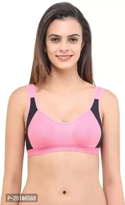 LaBelle Sports Non Padded Bra for Women's and Girls Cotton Blend Bra Full Coverage Bra Breathable Stylish Sports Bra (40B, Pink)-thumb0