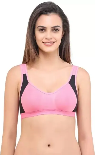 LaBelle Sports Non Padded Bra for Women's and Girls Cotton Blend Bra Full Coverage Bra Breathable Stylish Sports Bra (40B, Pink)