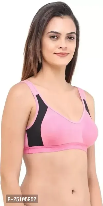 LaBelle Sports Non Padded Bra for Women's and Girls Cotton Blend Bra Full Coverage Bra Breathable Stylish Sports Bra (36B, Pink)-thumb3