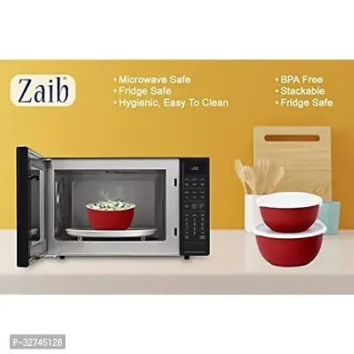 Zaib Steel Bowl With Lid Microwave Safe Containers (Red Plain)-thumb5