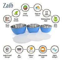 Zaib Microwave Safe Stainless Steel Bowl Set of 4 with Lid for Your Kitchen | Steel Container to Storage Food, Serving, Reheating and Refrigerating in Fridge (Blue Plain set of 3)-thumb2