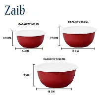 Zaib Plastic Coated Stainless Steel Microwave Safe Euro Serving Reheating Food Storage Mixing Bowls with Lid (Pack of 3 ( Red ))-thumb3