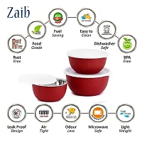 Zaib Plastic Coated Stainless Steel Microwave Safe Euro Serving Reheating Food Storage Mixing Bowls with Lid (Pack of 3 ( Red ))-thumb2