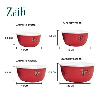 Zaib Microwave Safe Euro Steel Food Storage Bowl Set with Lid (Set of 4 Red Butterfly)-thumb2