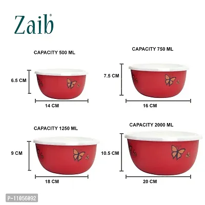 Zaib Microwave Safe Euro Steel Food Storage Bowl Set with Lid (Set of 4 Red Butterfly)-thumb3