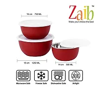 Zaib Microwave Safe Stainless Steel Mixing Plain Bowl Set with Lid Food Storage Containers for Kitchen (Red ) - Set of 3-thumb2