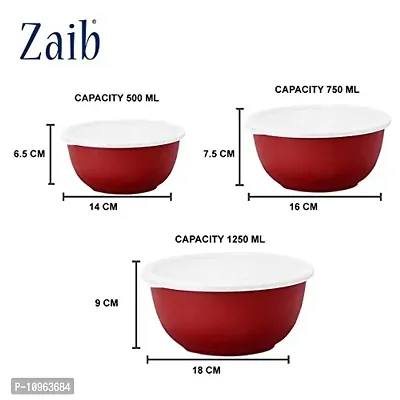 Zaib Plastic Coated Stainless Steel Microwave Safe Euro Serving Reheating Food Storage Mixing Bowls with Lid (Pack of 3 ( Red ))-thumb4