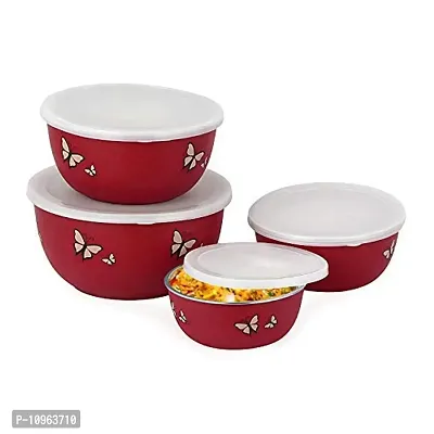 Zaib Microwave Safe Euro Steel Food Storage Bowl Set with Lid (Set of 4 Red Butterfly)-thumb5