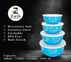 Zaib Stainless Steel Microwave Safe Euro Bowl with Lid for Kitchen Food Storage Set of 4 (2000 ML, 1250 ML, 750 ML, 500 ML)-thumb3