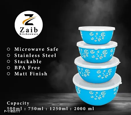 Zaib Stainless Steel Microwave Safe Euro Bowl with Lid for Kitchen Food Storage Set of 4 (2000 ML, 1250 ML, 750 ML, 500 ML)-thumb4